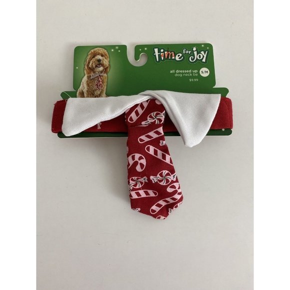 Time for Joy' Holiday Dog Neck Tie Size S/M Candy Canes, Elastic - Picture 2 of 3